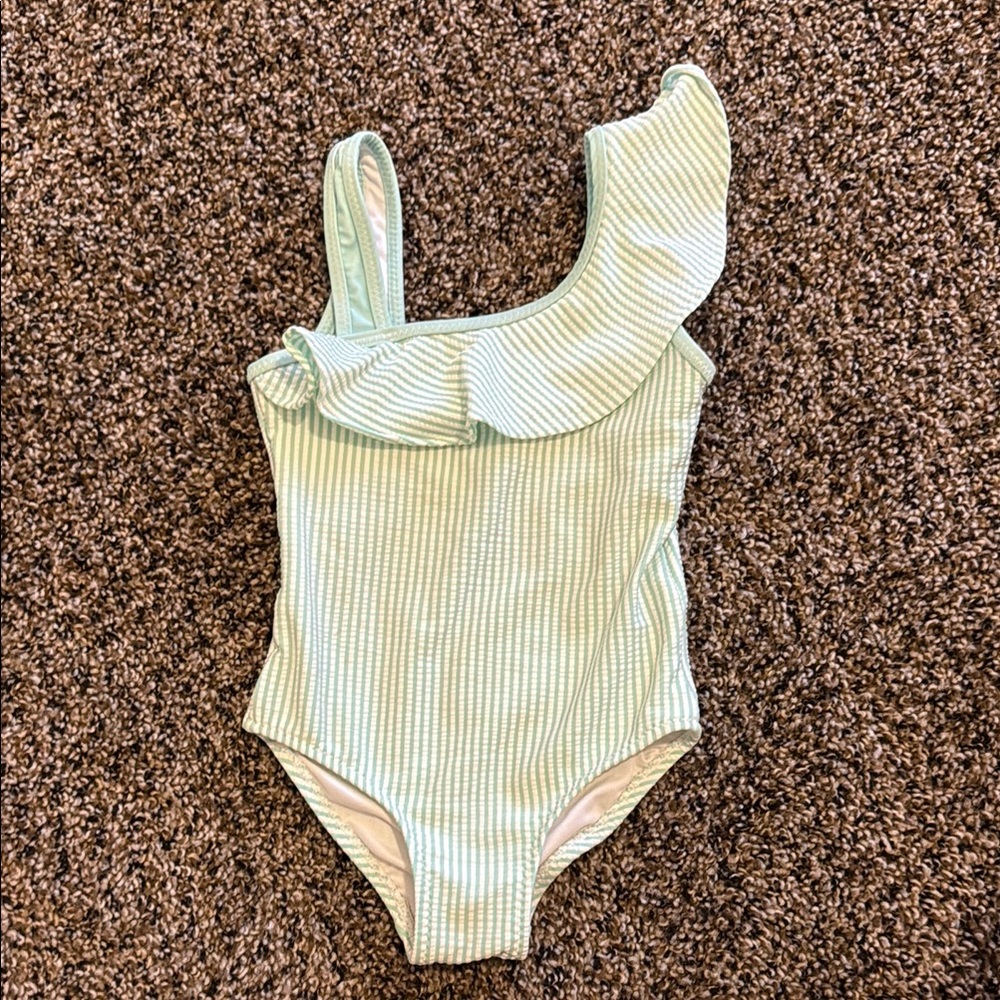 Green Striped Kids Swim One Piece